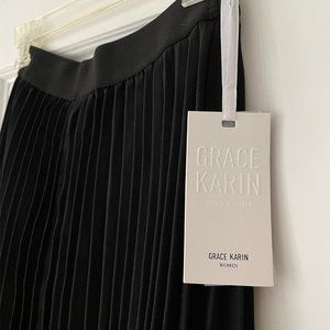 Pleaded Black Midi Skirt